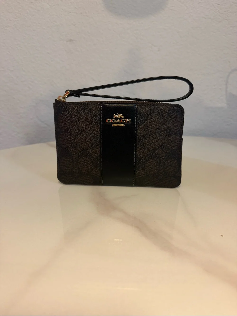 Coach Men’s Signature Wristlet in Brown with Black Trim